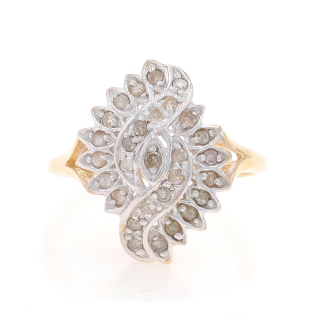 Yellow Gold Diamond Cluster Cocktail Ring  10k Single 33ctw